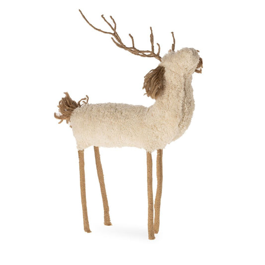 Cerf en Coton et Fil de Fer Chilly GM Blanc Cassé/Naturel 40x30x5cm